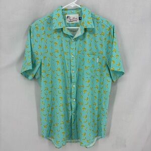 Chubbies Men's Large Blue Yellow Banana Print Shirt Short Sleeve Button down